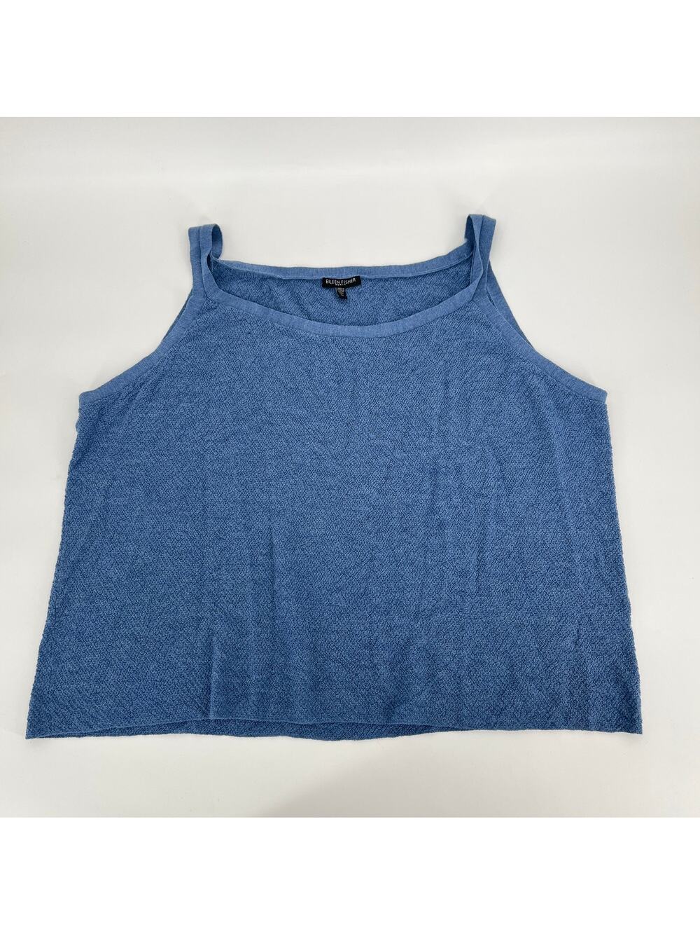 Eileen Fisher Woman Crepe 100% Wool Tank Top Cami 3X Blue Italian Yarn Knit Crop